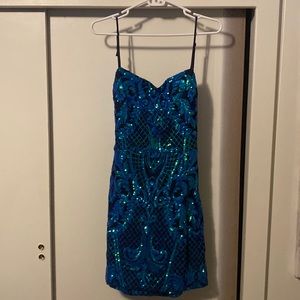 Teal sequins on black fabric dress Windsor large